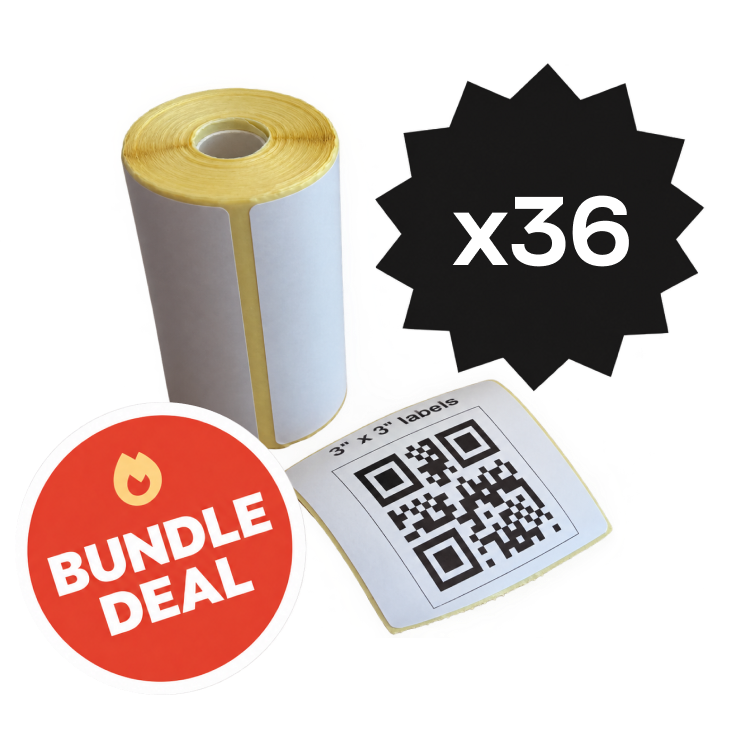 inFlow 3" x 3" Label Rolls Bundle - 36 Rolls (150 Labels/Roll, 5,400 Total)