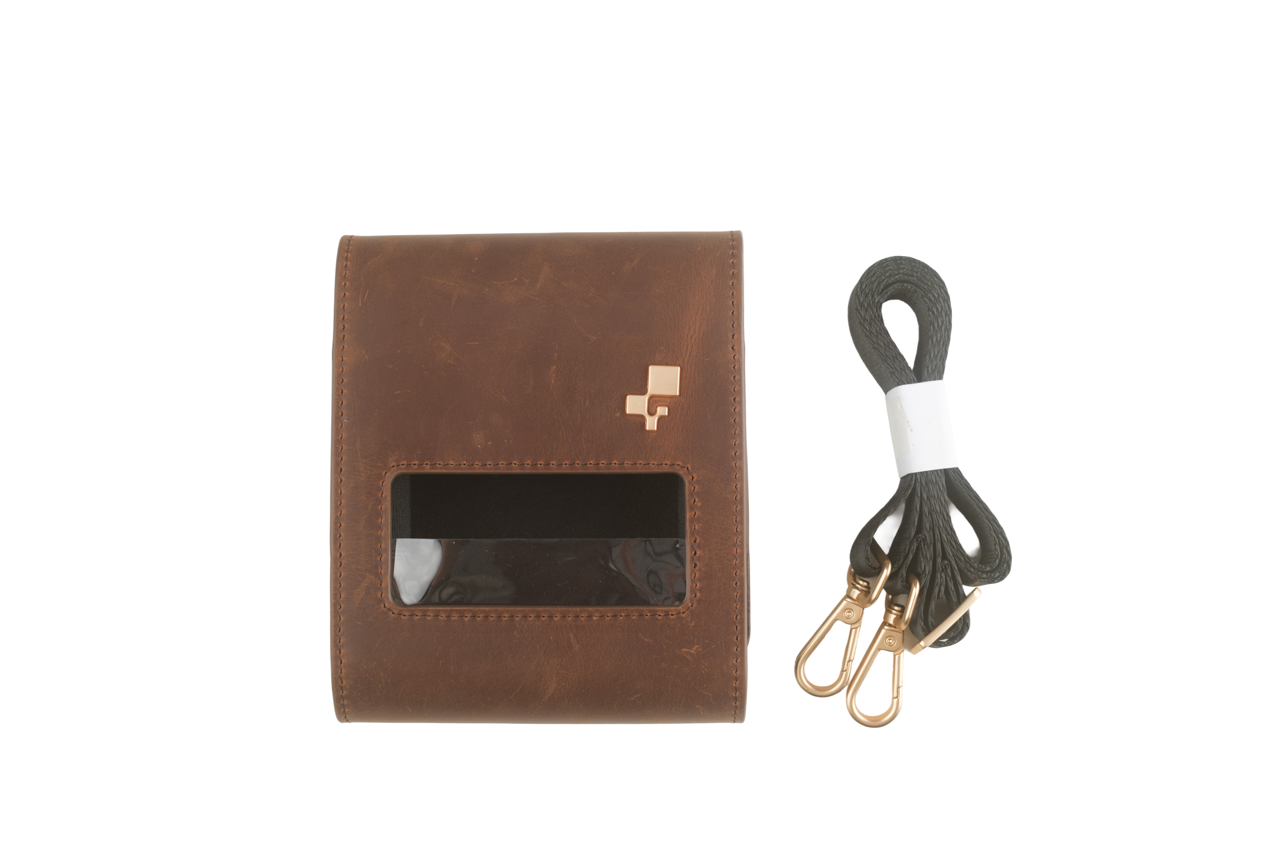 inFlow Portable Printer Full Grain Leather Case with Shoulder Strap and Belt Clip — Brown