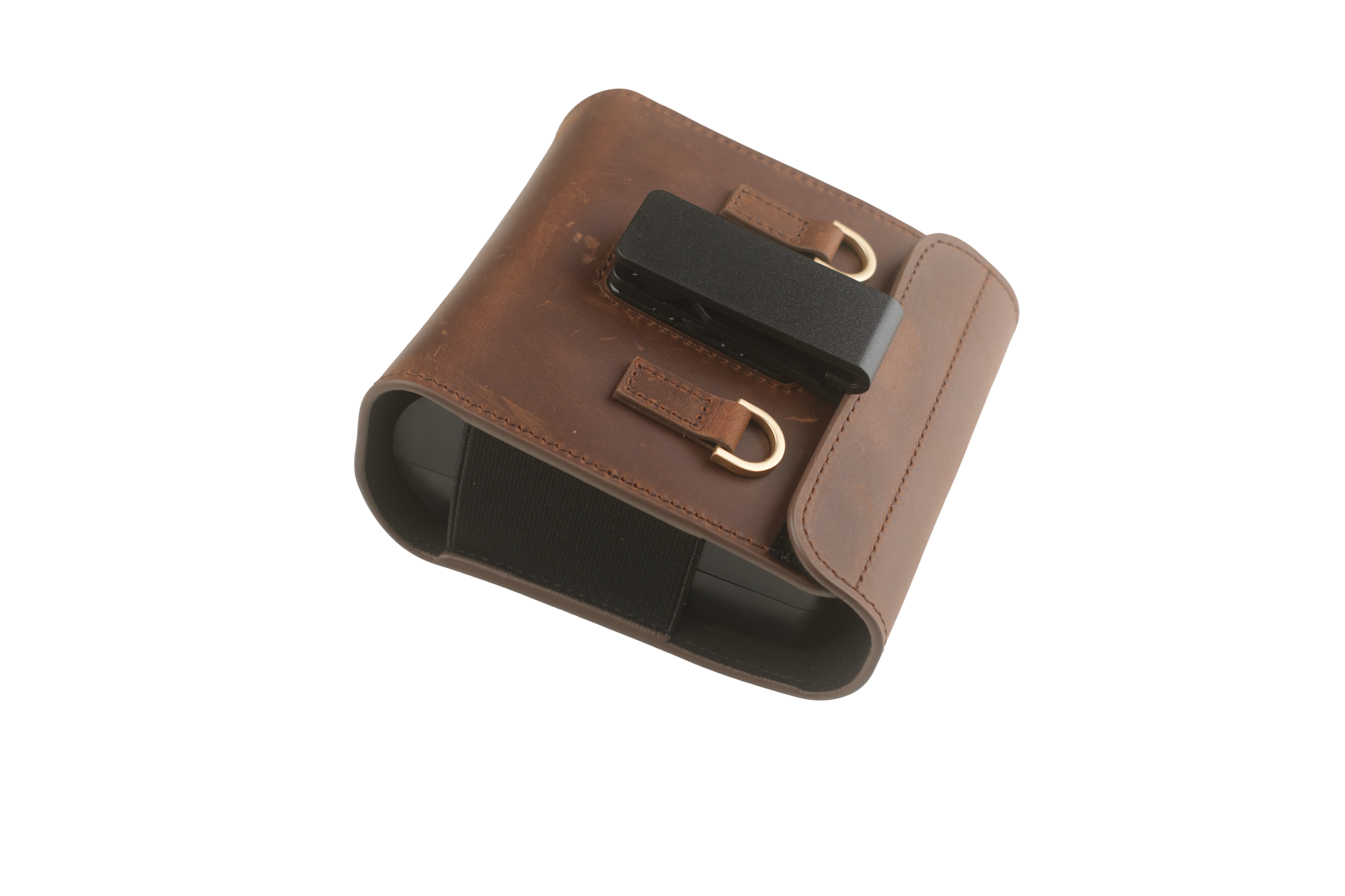 inFlow Portable Printer Full Grain Leather Case with Shoulder Strap and Belt Clip — Brown