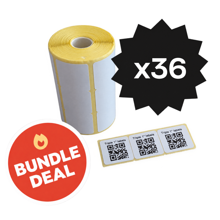 inFlow Triple 1" Square Label Rolls – 36 Rolls (1,300 Labels/Roll, 46,800 Total)