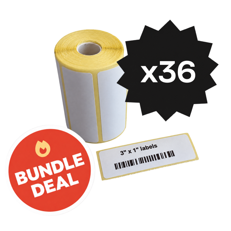 inFlow 3" x 1" Label Rolls – 36 Rolls (425 Labels/Roll, 15,300 Total)