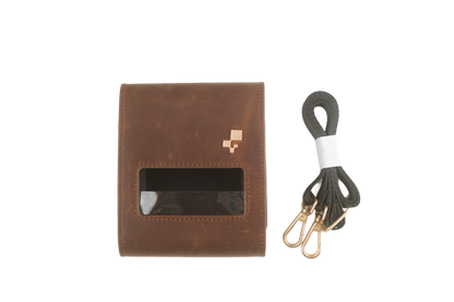 inFlow Portable Printer Full Grain Leather Case with Shoulder Strap and Belt Clip — Brown
