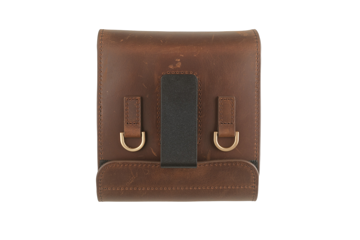 inFlow Portable Printer Full Grain Leather Case with Shoulder Strap and Belt Clip — Brown