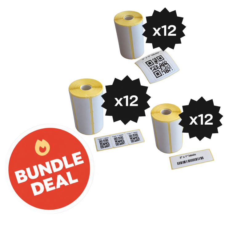 inFlow Mixed Label Rolls - 2 of each size – 36 Rolls (22,500 Labels Total)